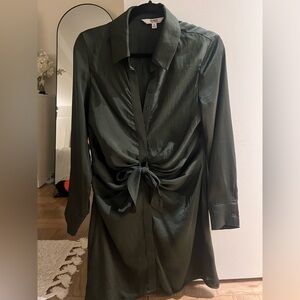 BB Dakota Dark Green Silky Shirt Dress